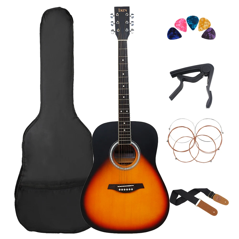 

IRIN 6 Strings 21 Frets Acoustic Guitar 41 Inch Basswood Body Folk Guitarra with Bag Strings Capo Guitar Parts & Accessories