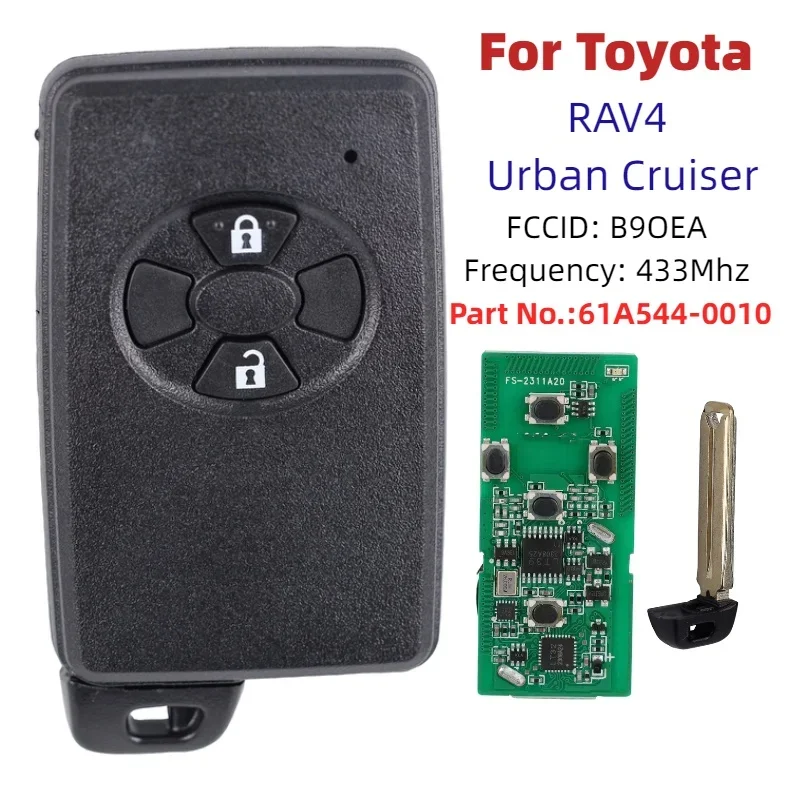 For Toyota RAV4 Urban Cruiser B90EA 4D DST80 P1 98 433MHz 2 Button Keyless Go Car Remote Control Key 61A544-0010 89904-12170