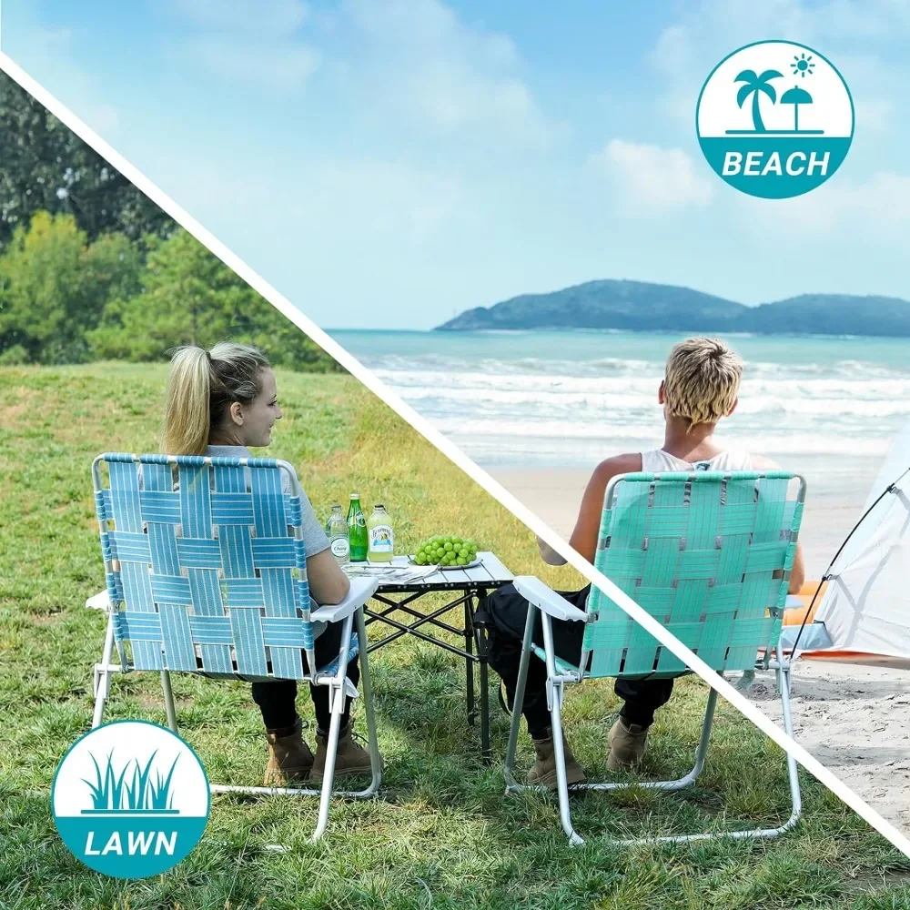 Folding Webbed Lawn Beach Chair - Oversized 17-in High Beach Chair for Adults Heavy Duty Chaise De Plage Portable Folding Chairs