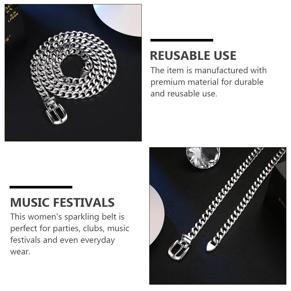 

1pc Sparkling Metal Waist Belt For Women Silver Rhinestone Chain Decorative Punk Goth Belt Durable Shining Waist Chain Party