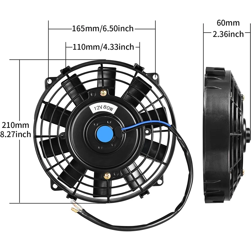 Universal Slim Fan Push Pull Electric Radiator Cooling Fans 12V 80W Engine Fan With Mount Kit(Diameter 12 Inch)