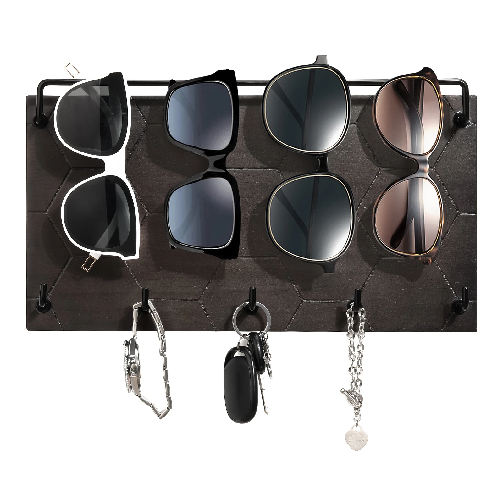 Emibele Sunglass Organizer Wall Key Holder Decorative Wood Wall Jewelry Organizer Glasses Holder for Entryway Living Room