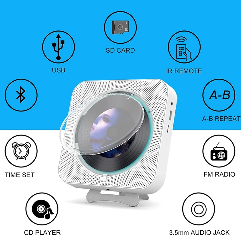 Portable Bluetooth CD Player,Wall Mount CD Player Home Audio Music Players with Remote Control,LCD Display-US Plug [Life diary]