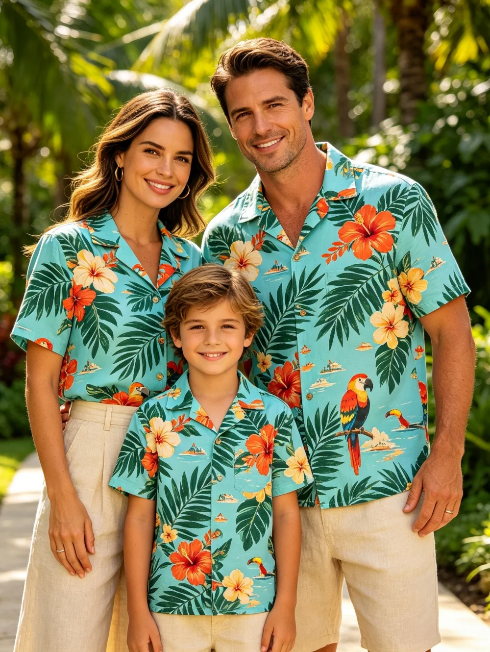 Summer Men's Family Wear Beach Hawaiian Shirt Tropical Plants Outdoor Floral Shirts Child Shirt Vacation Children's Clothing