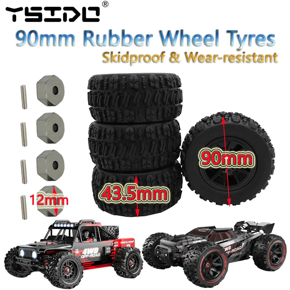 YSIDO 4 szt. 90mm ciężarówka Off Road Buggy opony antypoślizgowe koła do 1/14 Wltoys 144010   Opony do samochodów MJX Hyper Go 14209 14210 Monster RC