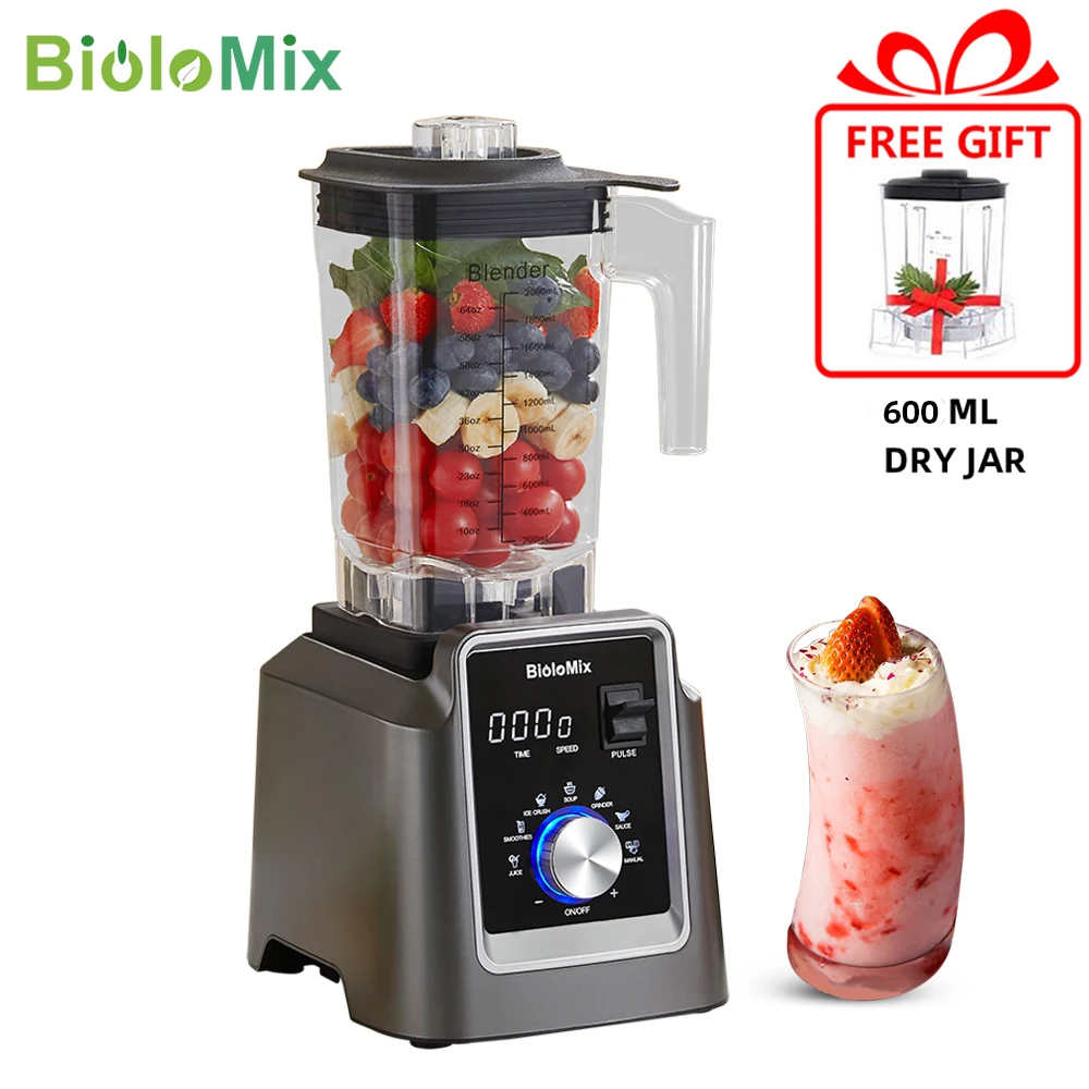 BioloMix Digital BPA FREE 2L Automatic Professional Blender, Juicer Food Processor Ice Smoothies Fruit, FREE GIFT 600ml dry jar