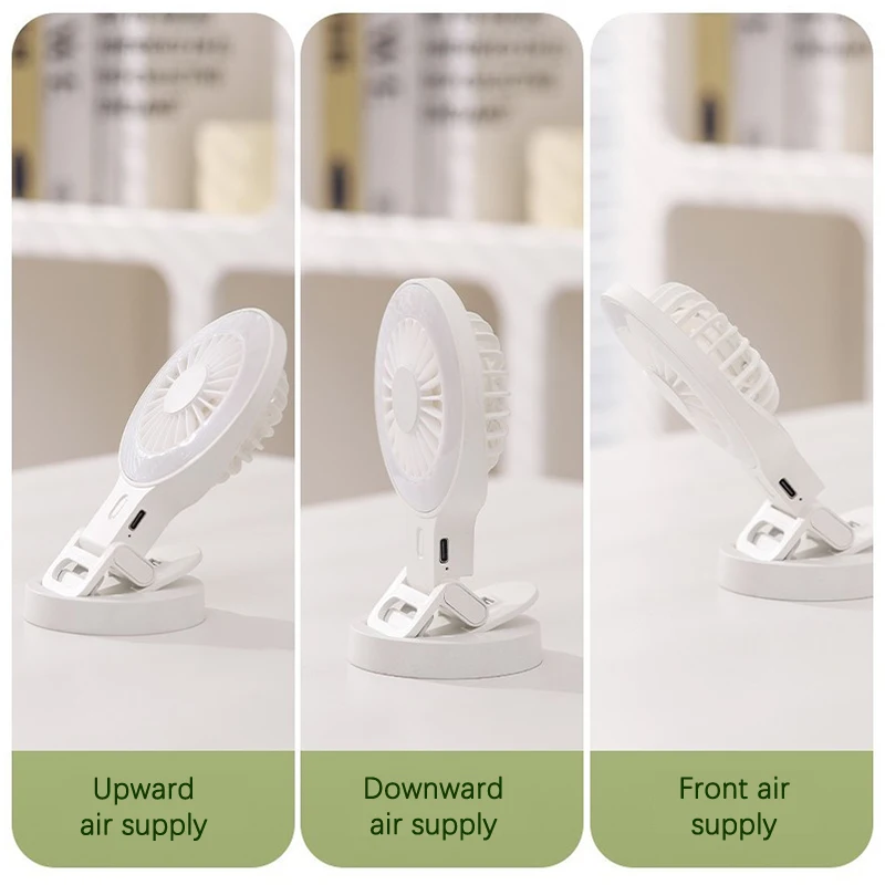 مروحة بمشبك صغير محمول مع مرفق شحن USB وإضاءة تعبئة سيلفي - رائعة للتخييم والمشي لمسافات طويلة