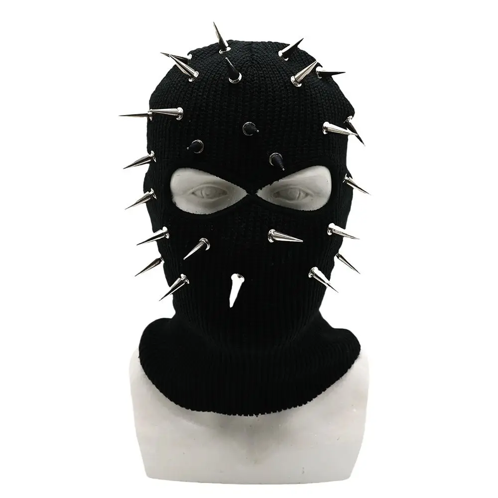 Spiked Knitted Rivet Hat Breathable Lightweight Full Face Mask Stretchable Windproof Funny Headgear Halloween
