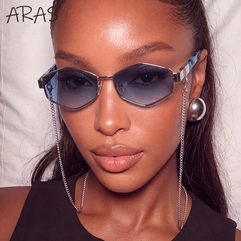 Fashion Hexagon Sunglasses With Chain Women 2026 Luxury Brand Sexy Outdoor Travelling Sun Glasses For Lady Vintage Punk Eyewear