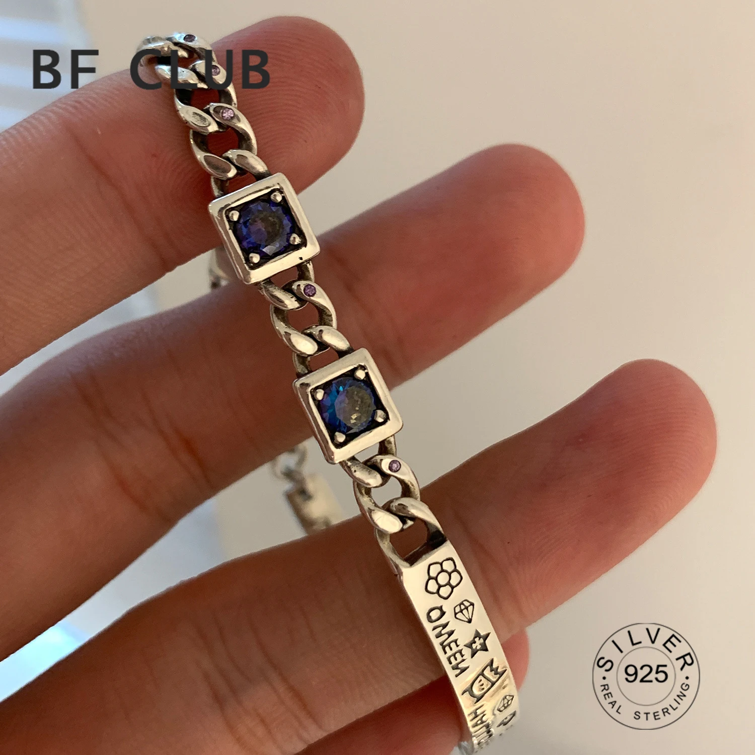 

BFCLUB Silver Color Hiphop Chain Zircon Bracelet for Women Men Vintage Handmade Hasp Bracelet Birthday Gift S-B451