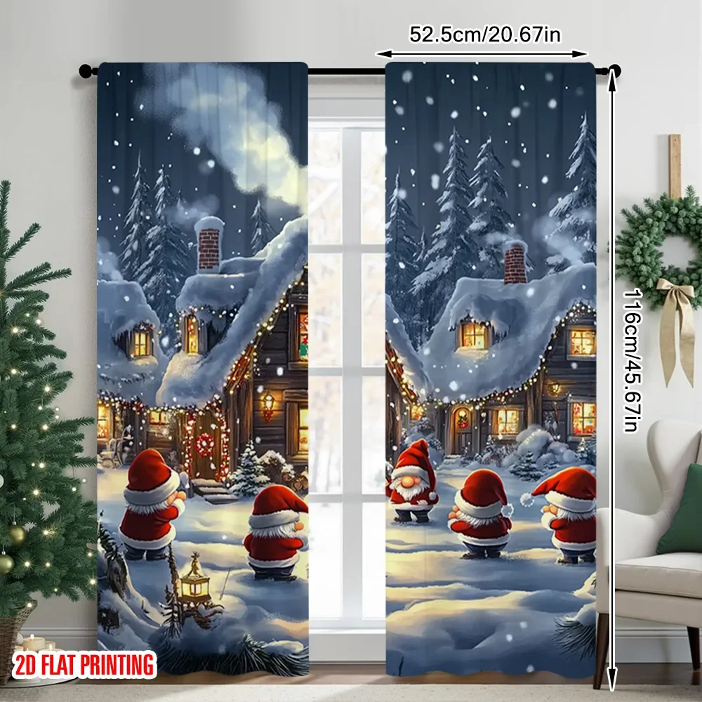 2pcs 2D flat printing Merry Christmas Popular Curtain Christmas Village 0 Durable 100% Polyester Fabric Without Electricity