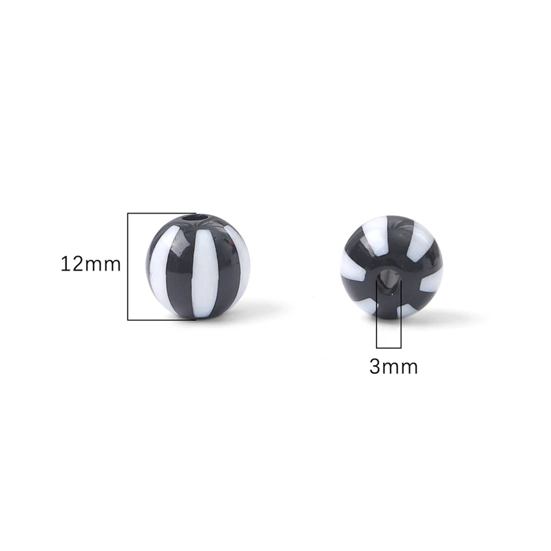 10Pcs 12mm Mix Color Round Acrylic Stripe Spacer Beads for Jewelry Making Children Handcraft Department DIY Accessories