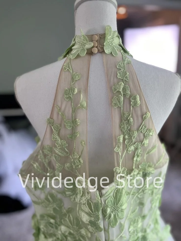 Customized Ivory and Green 3D Wedding dress A-Line Wedding Dress with 3D flowers  Floral wedding dress vestidos de noche