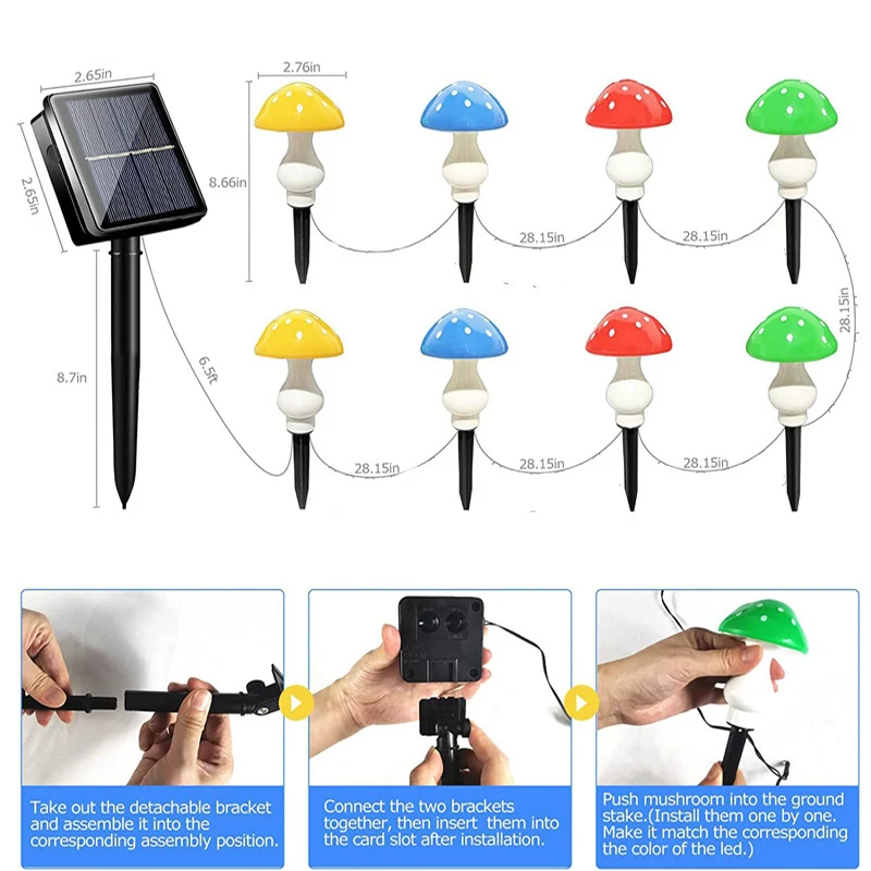 Solar Panel Mushroom Light Garden Outdoor Decor Waterproof Mushroom Lamp Pathway Landscape Yard Halloween Christmas Step Pathway