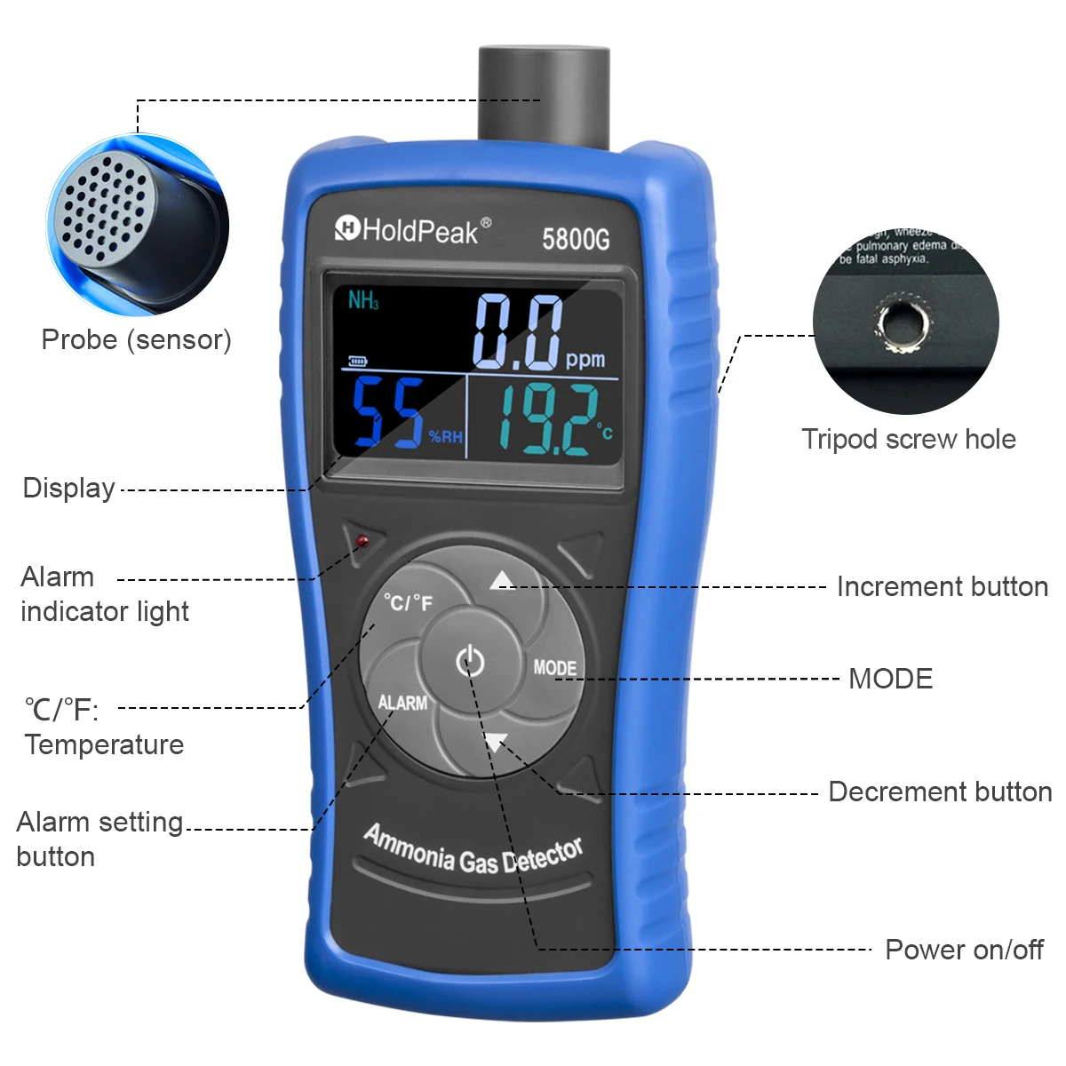 Ammonia Gas Detector Tester Monitor,Particle Detector Professional Meter for Industry,Decoration, Environment