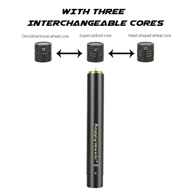 CM2 Kleines Membran-Aufnahme-Kondensatormikrofon mit Nierencharakteristik, tragbares Mikrofon für Musikinstrumente, Klavier, Gitarre, Stereo, Aufnahme