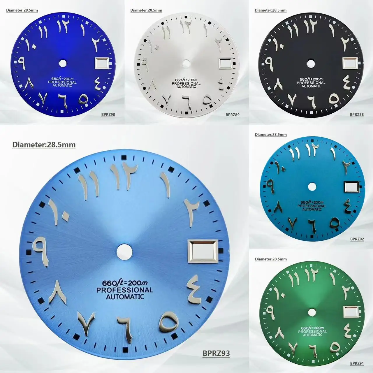 28.5mm Non Luminous Arabic Numeral S Logo Dial NH35 NH36 Automatic Mechanical Movement Blue Green Silver Black S Dial