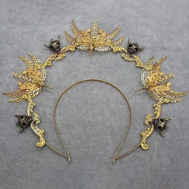 고딕 로리타 로즈 스파이크 크라운 헤드 피스 펑크 바로크 KC 펑크 코스프레 의상 헤어 액세서리 태양 여신 헤일로 머리띠