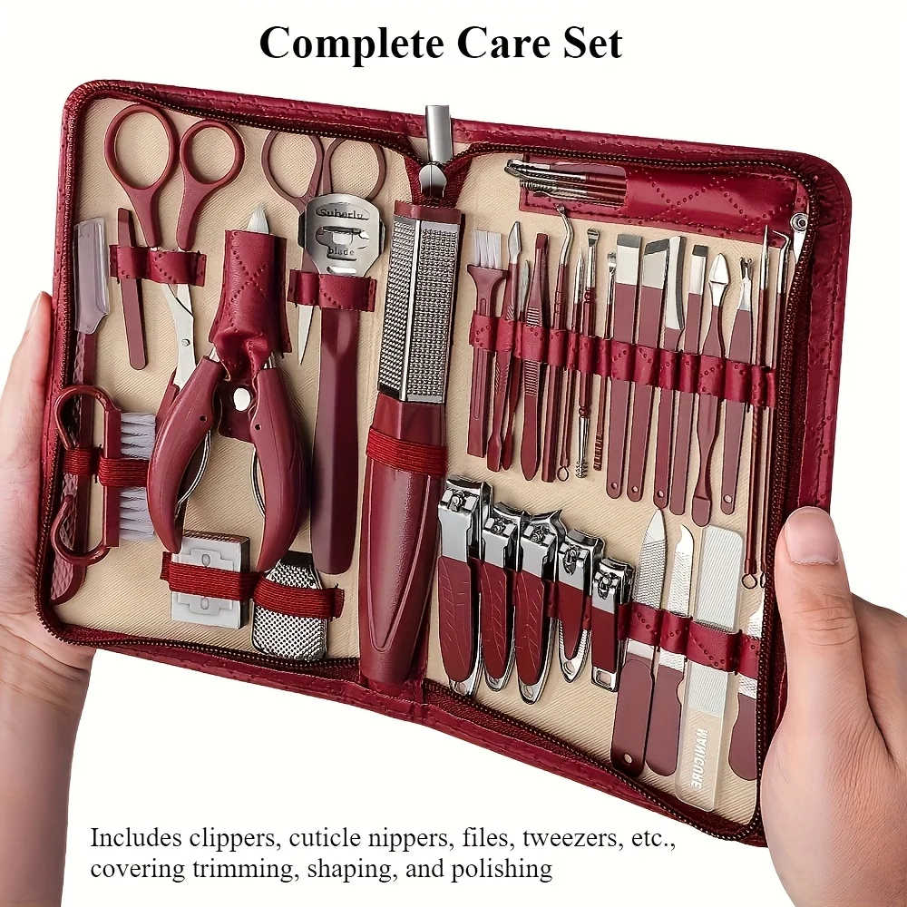 43点入りプロ用ネイルクリッパー＆マニキュア・ペディキュアセット、滑り止めグリップ付き携帯ケース、キューティクルプッシャー付き完全ネイルケアキット