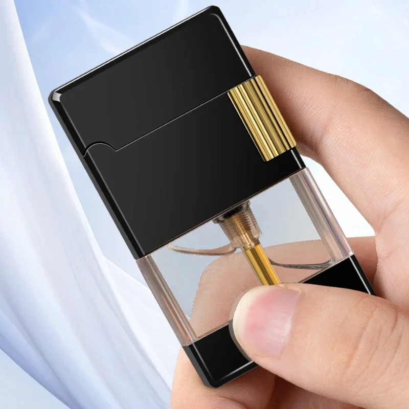 New Side Sliding Double Flame Windproof Inflatable Lighter with Transparent Air Chamber Men\'s Gadgets Cigarette Lighter