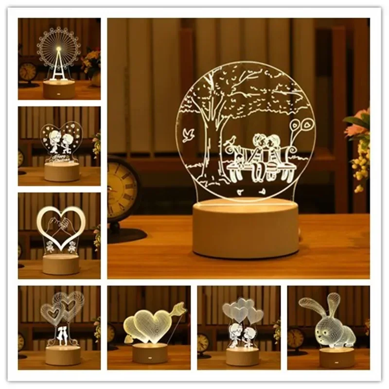 Romantic Love 3D Led Lamp for Home Kids Children\'s Night Light Wedding Decoration Birthday Party Valentine\'s Day Bedside Lamp