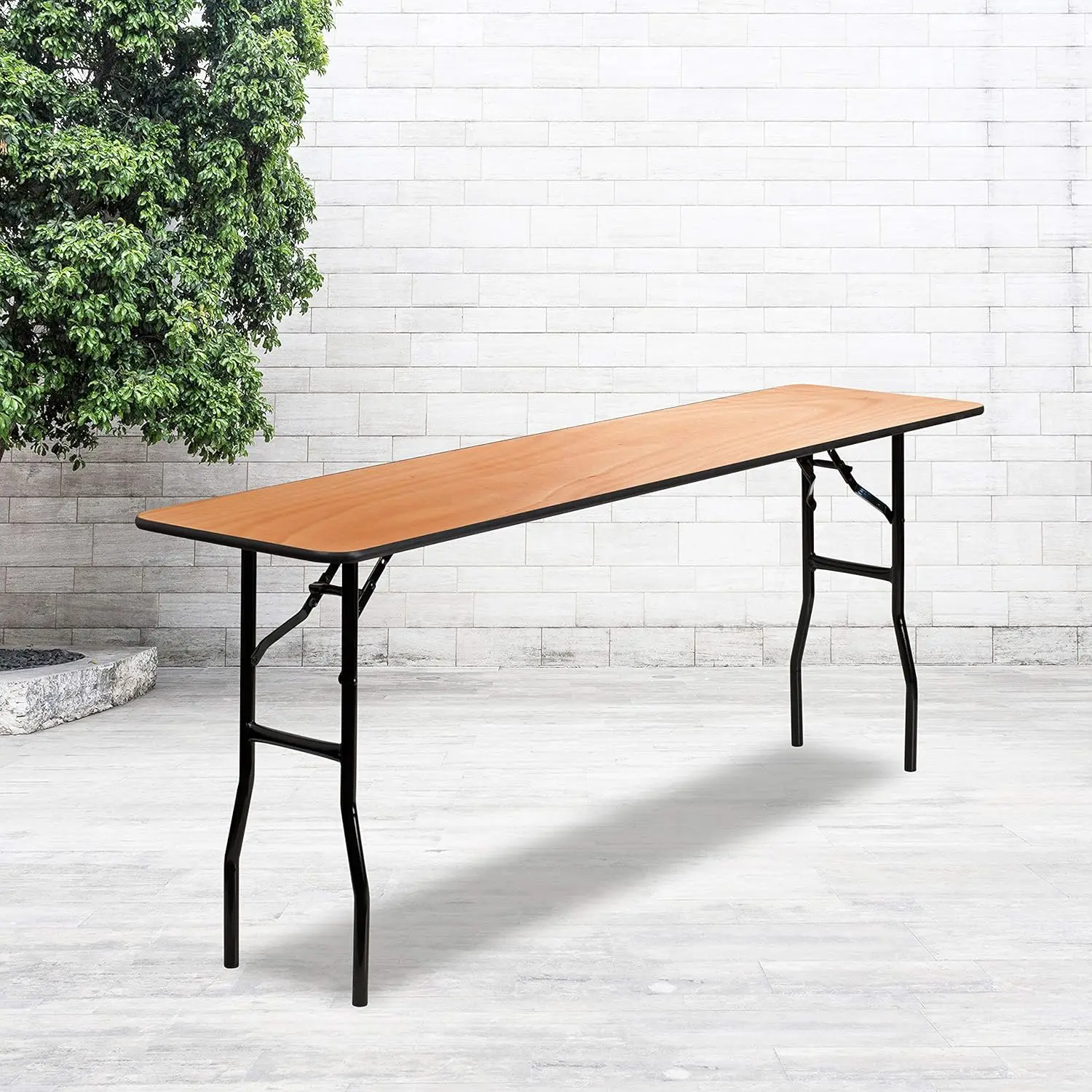 

6' Rectangular Wood Folding Table with Clear Coated Top, Long Wooden Foldable Table for Residential