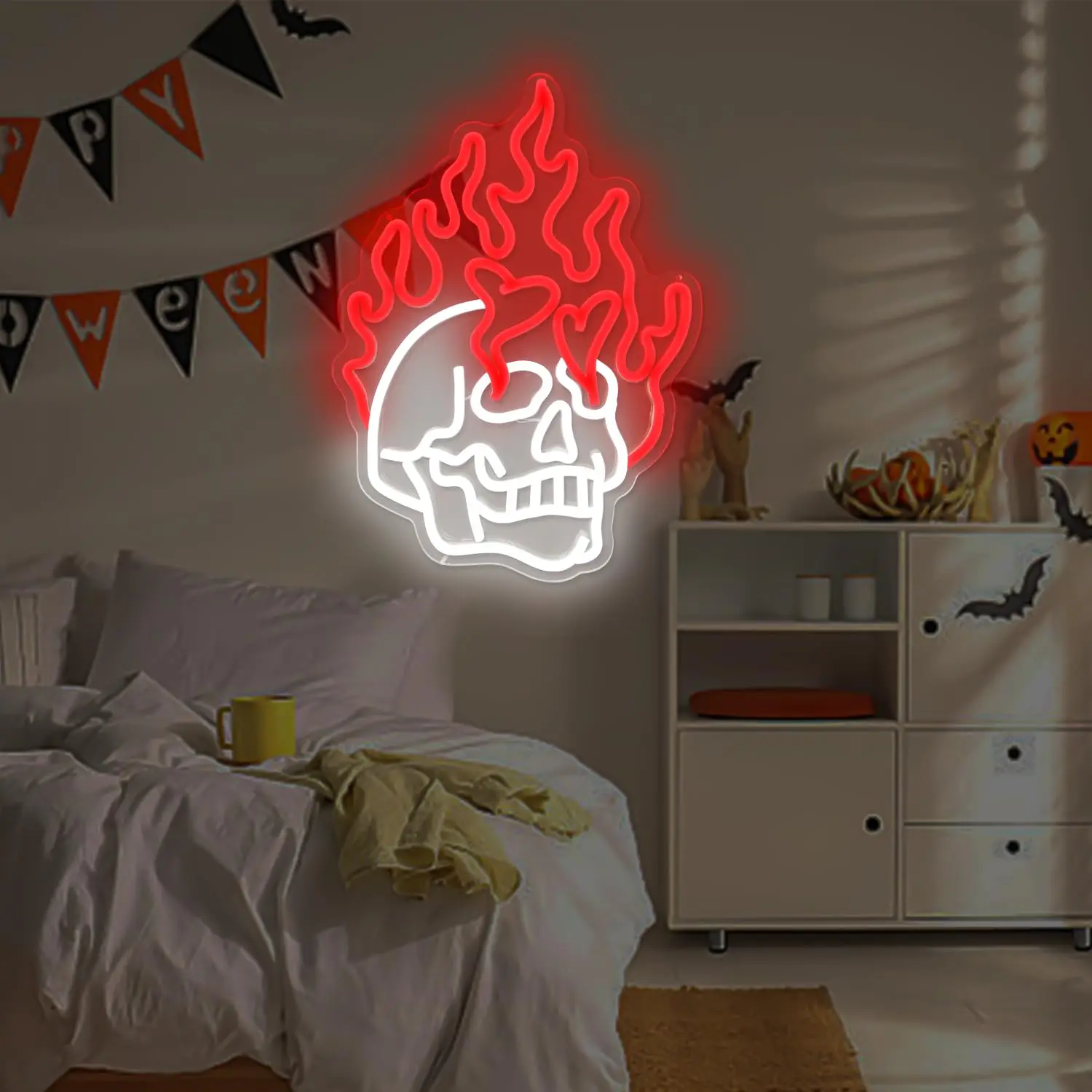 Tanda Neon Tengkorak - LED Bertenaga USB yang Dapat Diredupkan untuk Kamar Tidur, Ruang Pribadi, Bar, Klub & Dekorasi Pesta Halloween |   Dekorasi Liburan Ideal