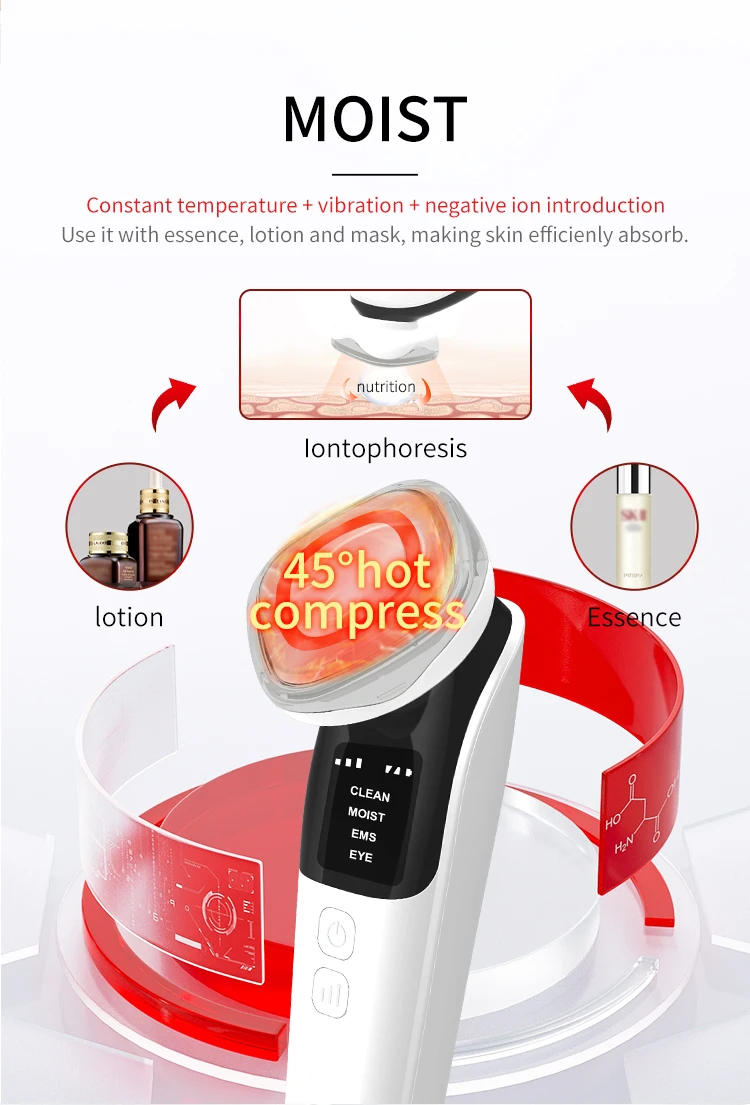 EMS Micro Corrente Massagem Aquecimento LED Light, Cuidados com a pele portátil Ion Facial Lifting Beauty Tool, Uso doméstico Instrumento