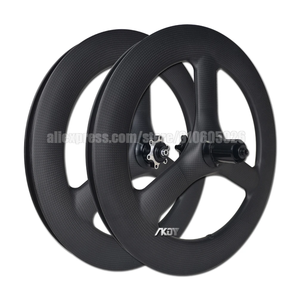 16 inches 3-Spoke Small Wheels 305 Rim Brake / Disc Brake 8/9/10/11 Speeds Clincher 3K Carbon Wheel Set