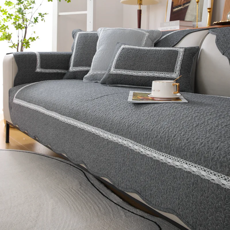 

Solid Color Skin-Friendly Sofa Cover Wavy Edges Cushion Cover Wash Cotton Universal Living Room Sofa Cover Furniture Protection