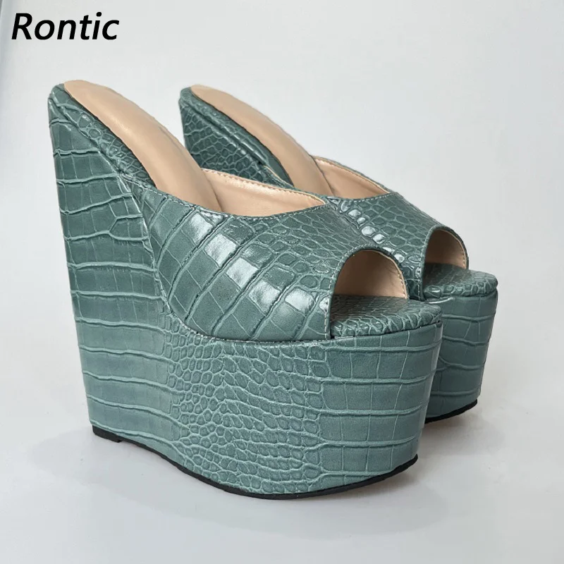 

Rontic Handmade Women Platform Mules Sandals Comfort Wedges Heels Peep Toe Fabulous Sky Blue Party Cosplay Shoes US Size 5-15