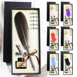 FEATTY Calligraphy Feather Dip with 5 Nib Gift Quill Pen Writing Ink Set Gift Box Wedding Fountain Pen Design