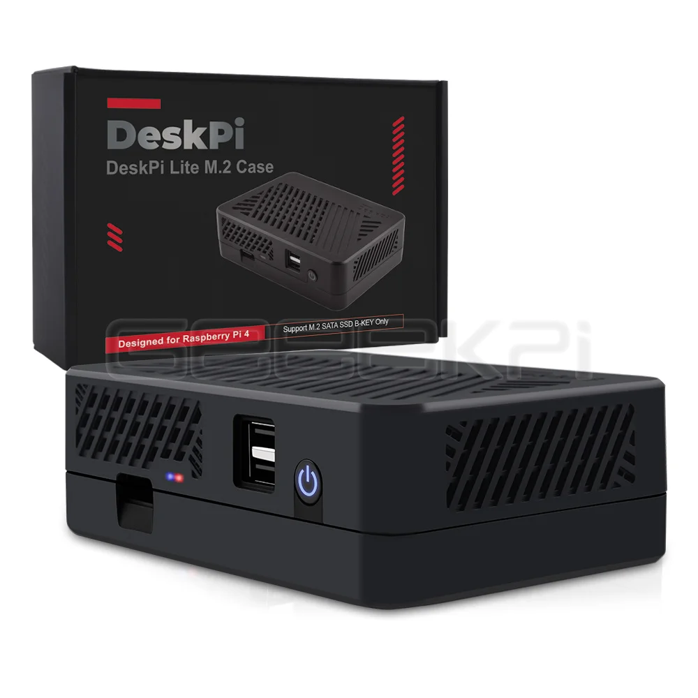 DeskPi Lite M.2 Case With M.2 SATA SSD Expansion Board With Power Button Heatsink With PWM Fan Dual Full--Size HDMI For RPI 4B