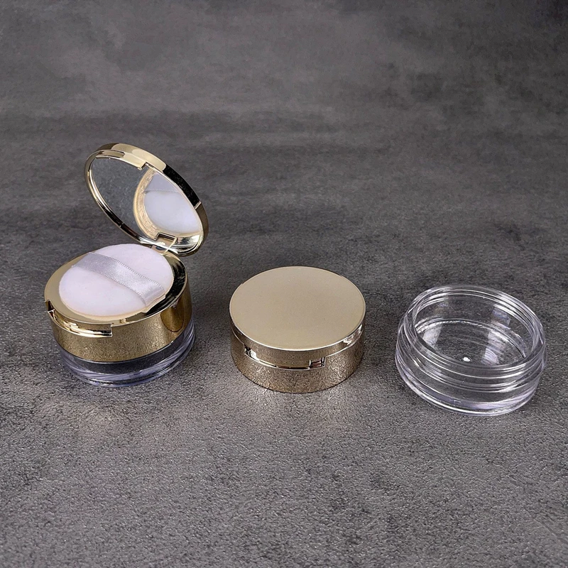 50pcs 6g Gold Portable Cosmetic Flour Plastic Box Empty Loose Flour Pot With Sieve Travel Makeup Jar Sifter Container