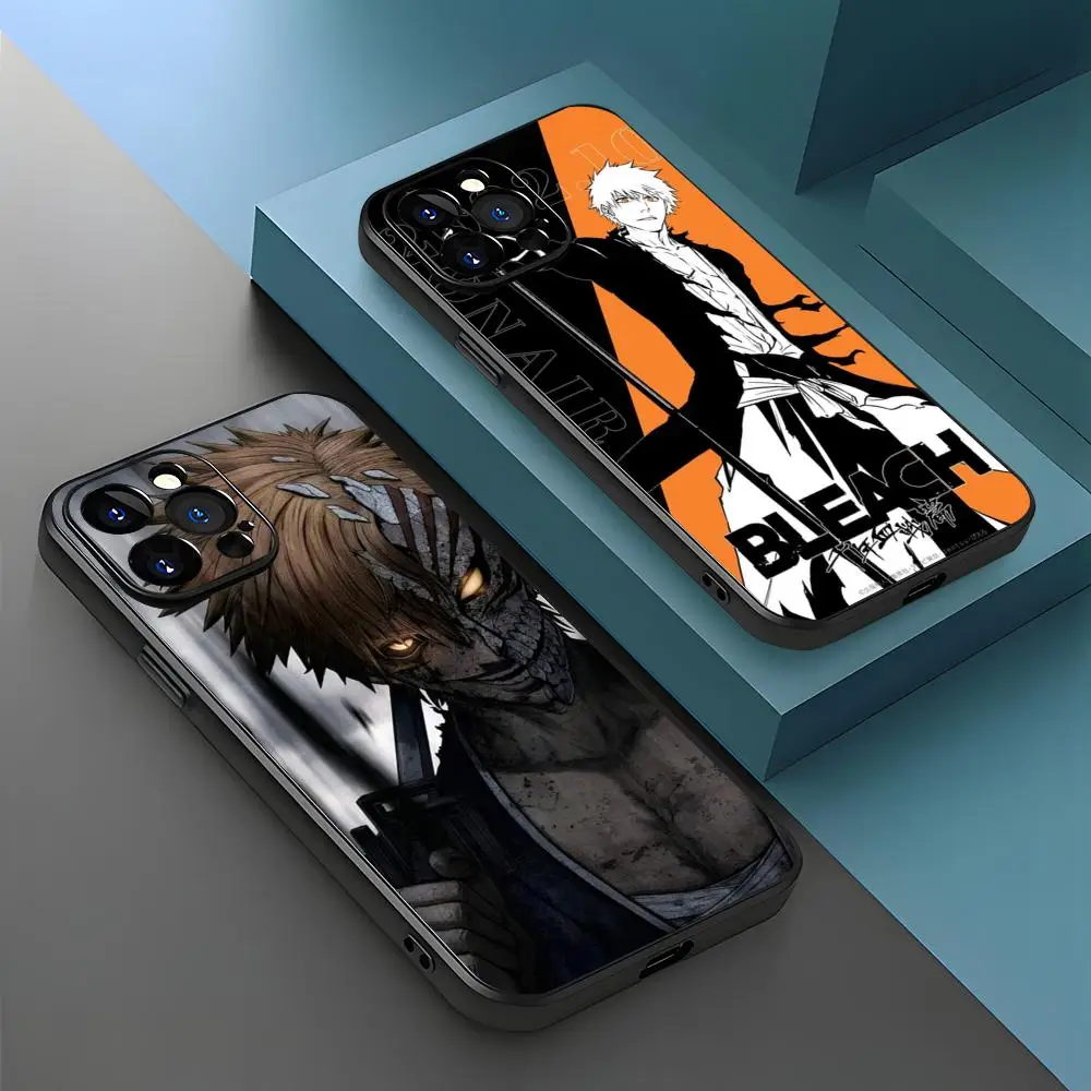 Anime Bleach Ichigo Kurosaki Phone Case For iPhone 15 14 13 12 11 X XR XS XSMAX 8 7 Plus Mini Pro Max Soft Black Phone Cover