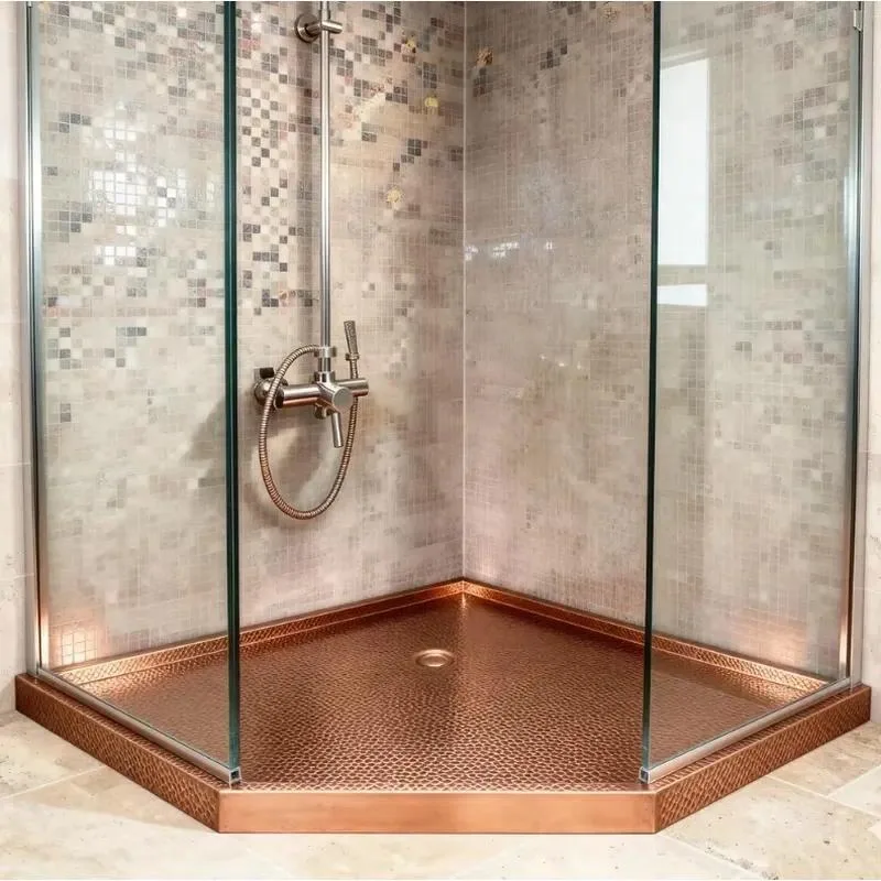 Premium Custom Metal Diamond Shower Base Tray Hand Hammered Copper Design Luxury Bathroom Non Slip