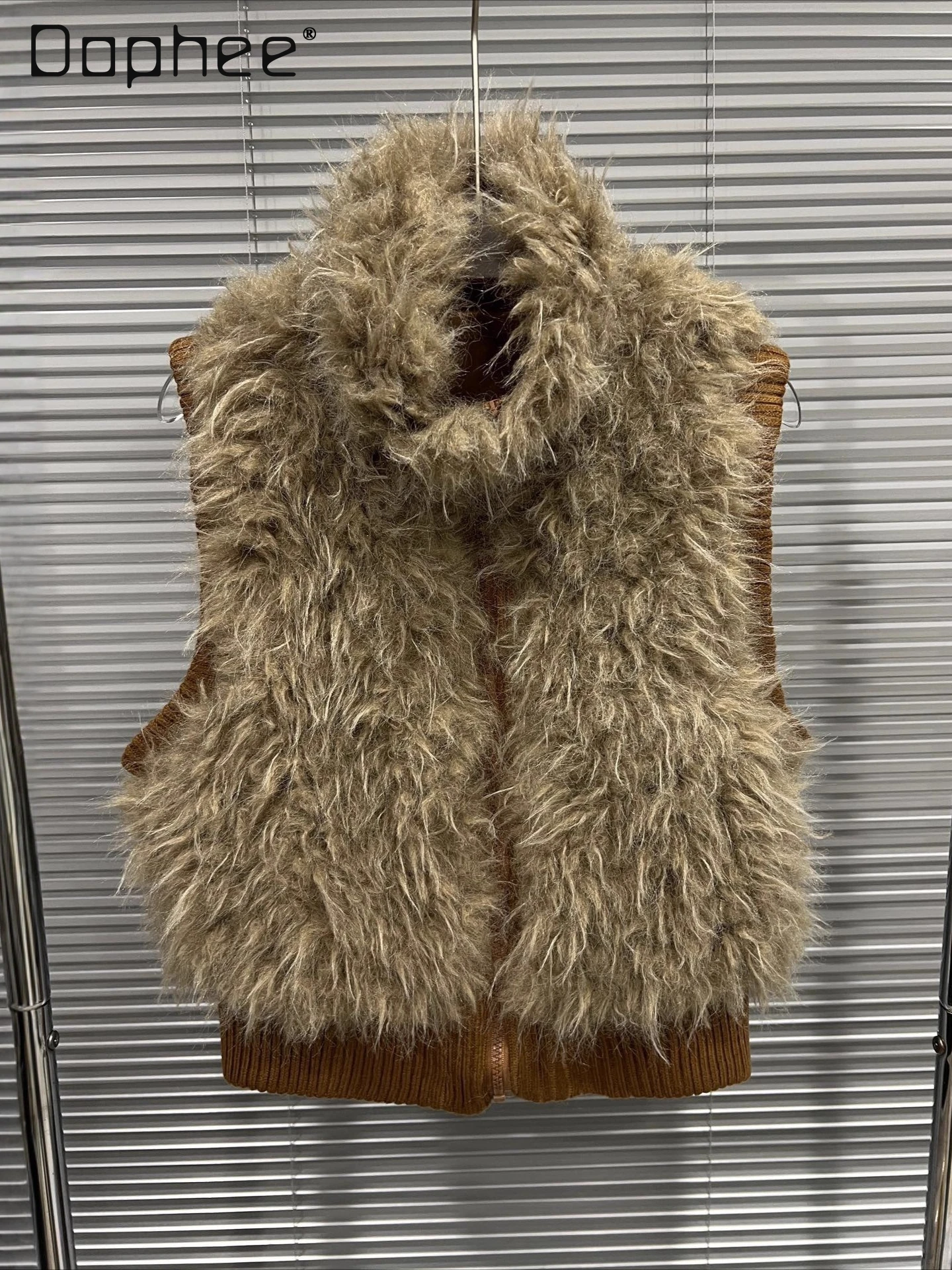 

Осень-зима корейский Ins свободный тонкий простой универсальный меховой жилет без рукавов женский модный вязаный лоскутный меховой жилет с воротником-стойкой