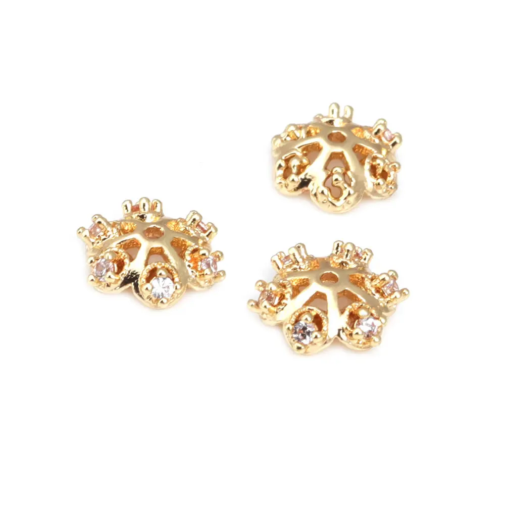 10PCS 6MM 8MM 10MM 18K Gold Color Brass and Zircon Snowflake Flower Beads Caps Jewelry Making Supplies Diy Findings Accessories image 2
