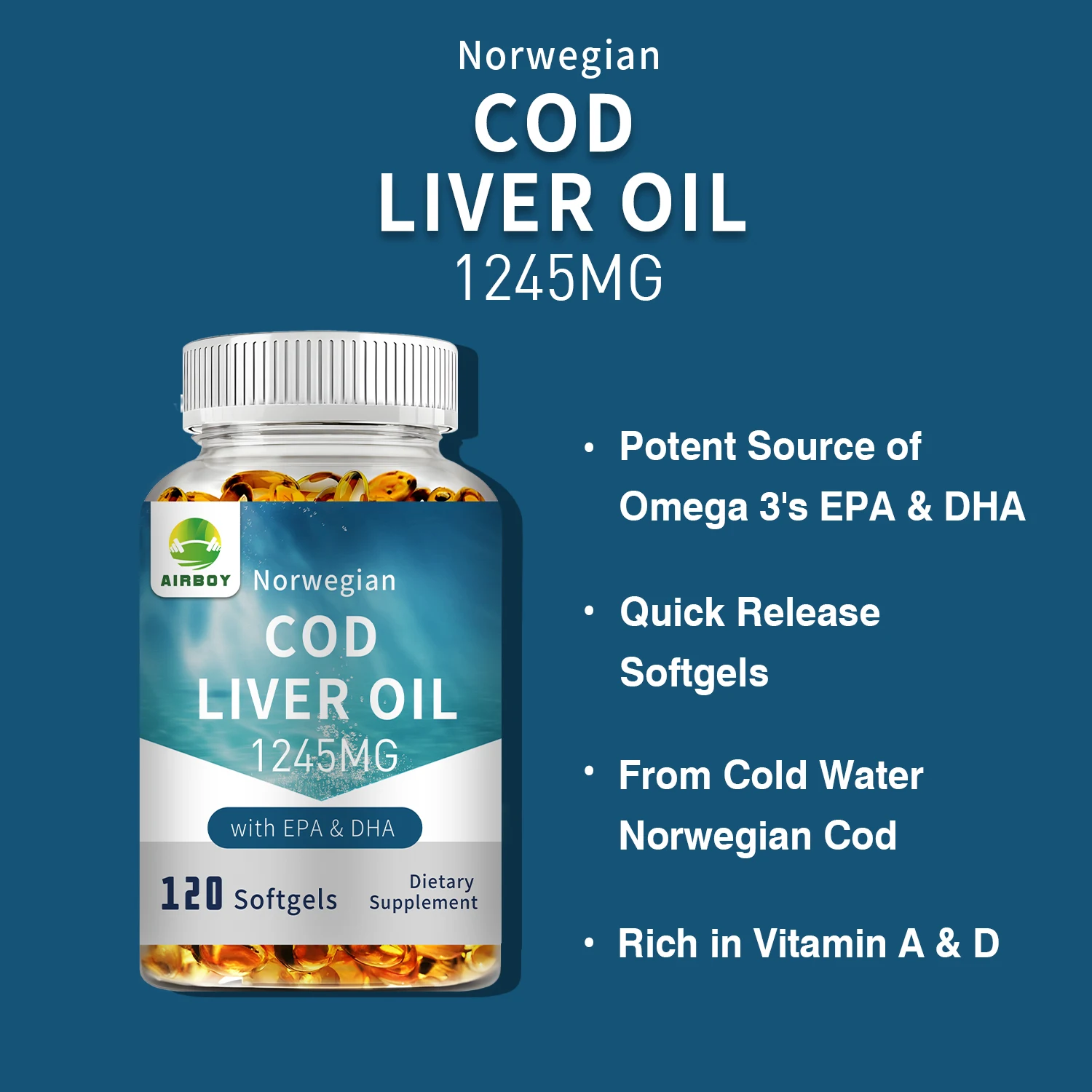 Norwegian Cod Liver Oil - Supports Heart, Brain, Vision & Joint Health, Made in The USA