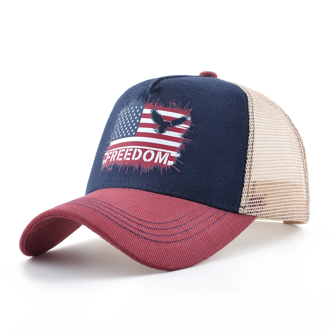 Unisex Baseball Cap Summer Breathable Mesh Trucker Cap Men Women Printing Freedom Map Snapback Hip Hop Caps Adjustable Visor Cap