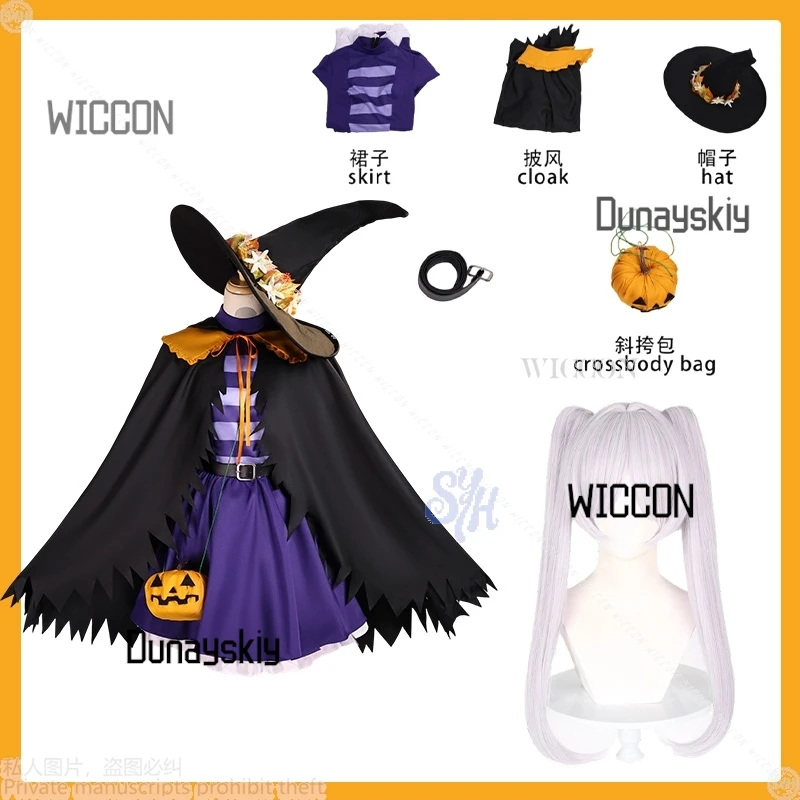 Kostum Cosplay Anime Frieren: Beyond Journey's End 2025 Pesta Halloween Ajaib Jubah Penyihir Kawaii Topi Besar Gaun Ungu
