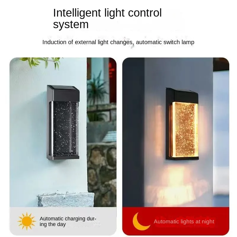 Solar Wall Light Outdoor Light Aluminum Alloy Material IP65 Waterproof Crystal Glass Landscape Light