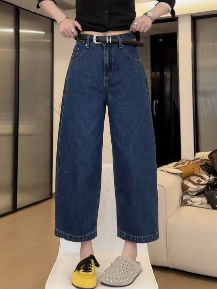 

plus Size American Retro Straight Leg Jeans Women's Spring Small Size Fat MM Loose Slim Nine Point Pants Wide Leg Trousers