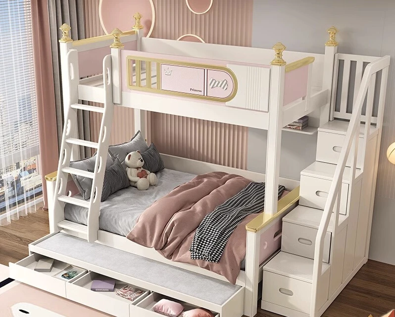 Cama doble de madera maciza para niños, camas altas y bajas, camas para madres y niños, camas combinadas de tamaño pequeño