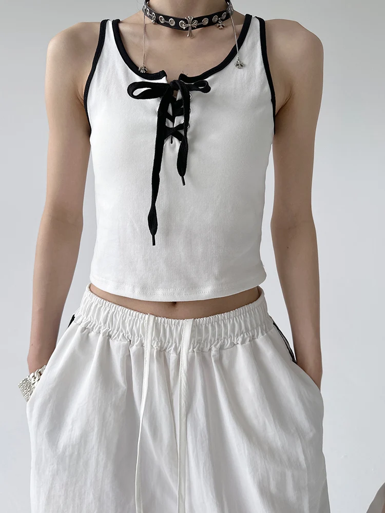 

Американский Sle Spicy Girl, белый жилет с ремешком, женская летняя внутренняя одежда, верхняя одежда, широкий плечевой ремень, боковая крышка...