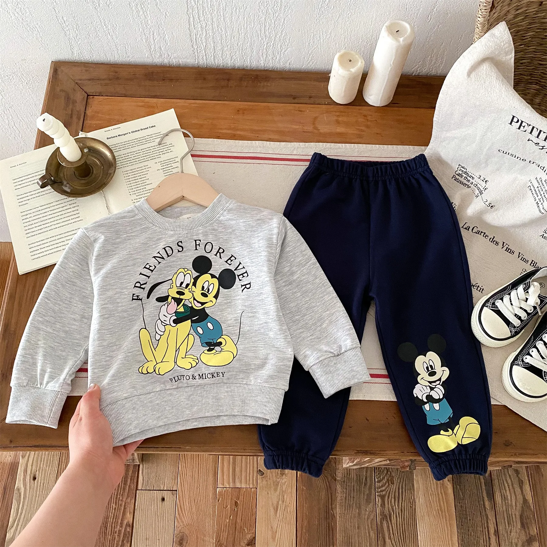 Sweatshirt + Sweatpants 2pc/set For Kids Clothing Disney Cartoon Tracksuit Loose Fashion Baby Girl Boy Long Sleeved Outfits NEW