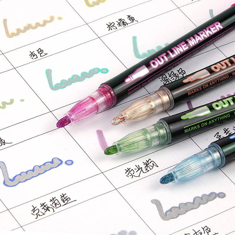 Double line outline pen color dream metal 8/12/24 color suit hand account fluorescent pen greeting card pen children's graffiti