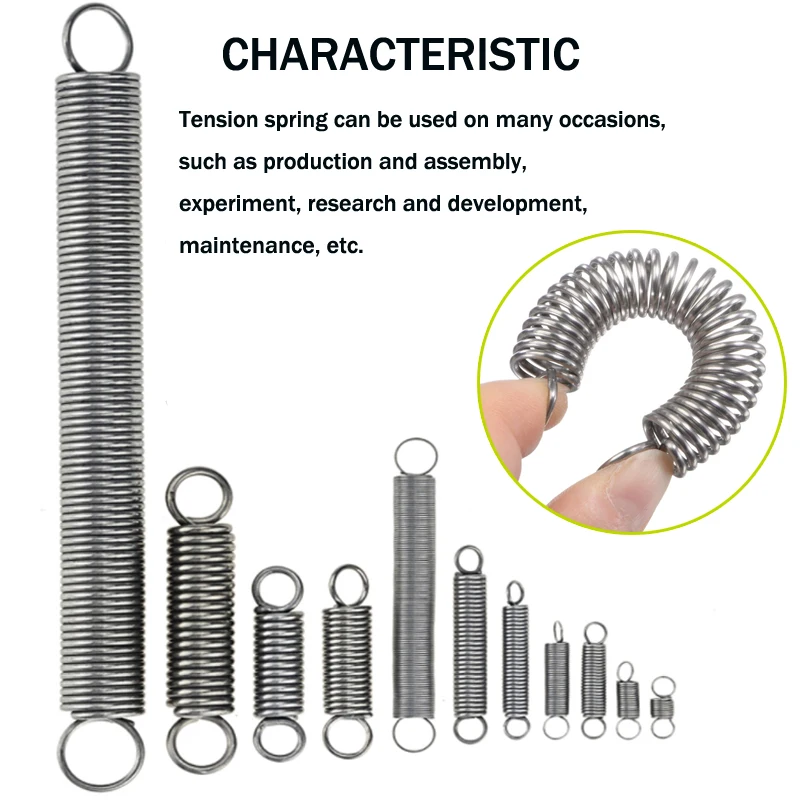 10PCS 304 Stainless Steel Dual Hook Small Tension Spring Hardware Accessories Wire Dia 0.3-0.6mm Outer Dia 3-8mm Length 10-50mm