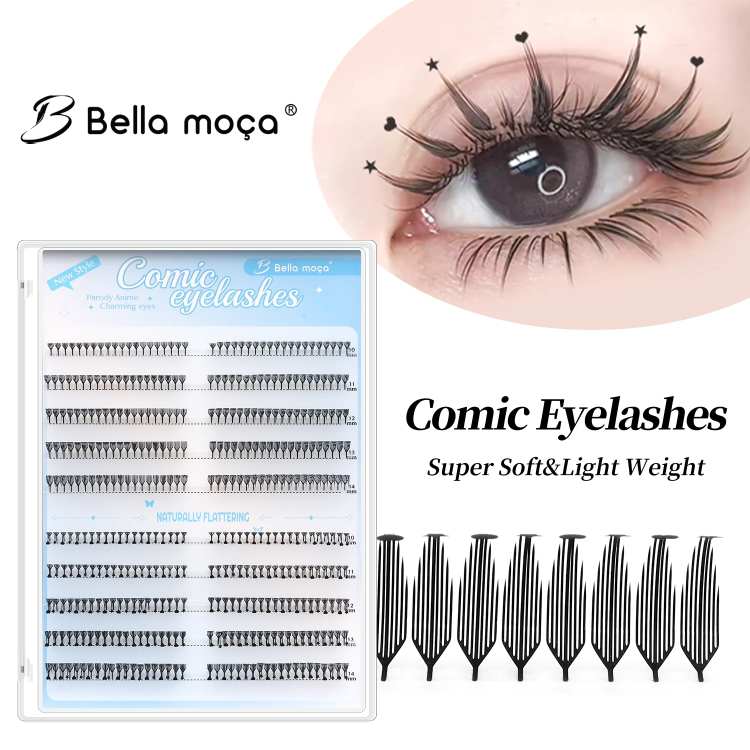 

Bella moça Manga Anime Spire Eyelashes Extension Feather Shape Super Light 2 in 1 Large Capacity Cashmere Premade Fan Lashes