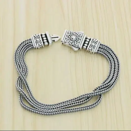 Handsome Sterling Silver Knitted Bracelet Male Creative trend niche personalized jewelryWholesale of ethnic style retro precisio